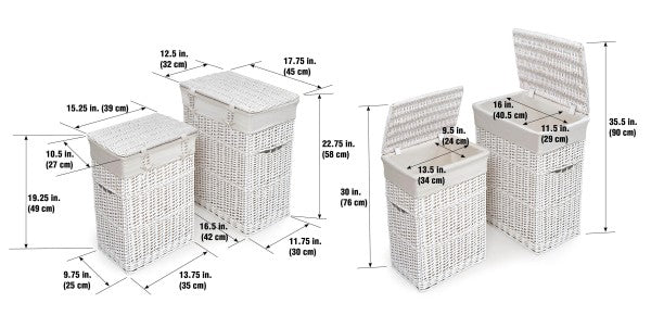 Wicker Two Hamper Set with Liners - White