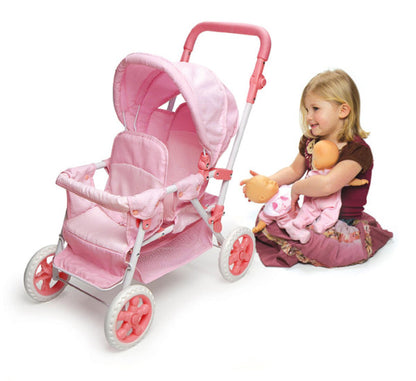 Folding Double Front-to-Back Doll Stroller - Pink/Gingham