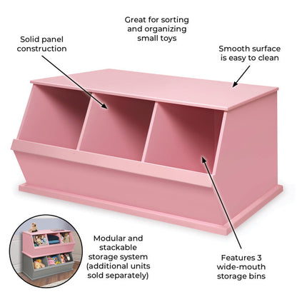 Three Bin Stackable Storage Cubby - Pink