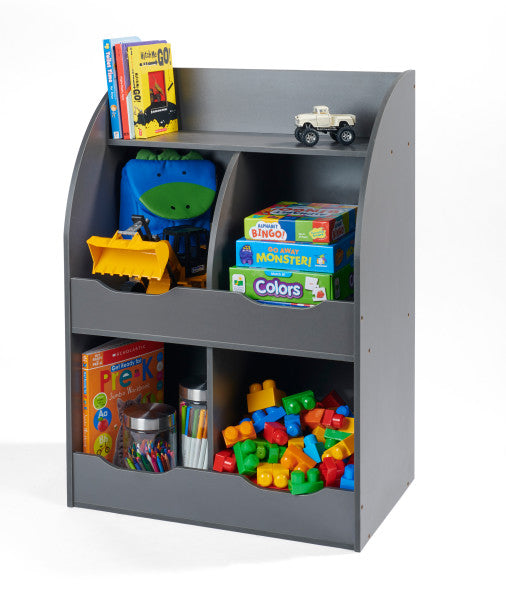 Four Bin Storage Cubby with Bookshelf - Charcoal