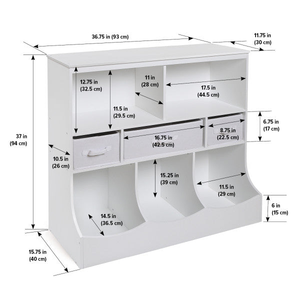 Combo Bin Storage Unit with Three Baskets - White