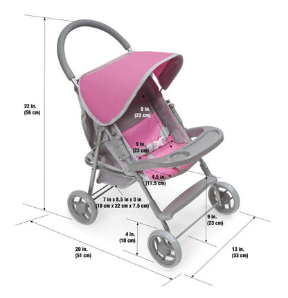 Glide Folding Single Doll Stroller - Gray/Pink