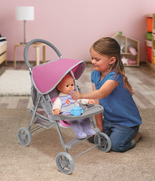 Glide Folding Single Doll Stroller - Gray/Pink