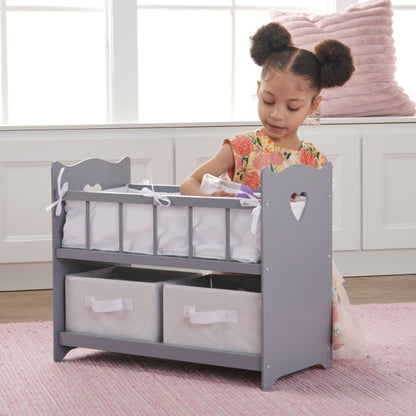 Doll Crib with Two Baskets and Free Personalization Kit - Executive Gray