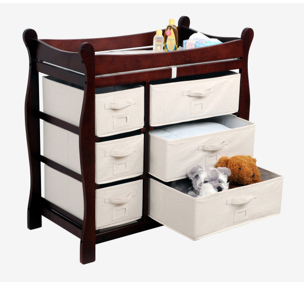 Sleigh Style Baby Changing Table with 6 Baskets - Cherry