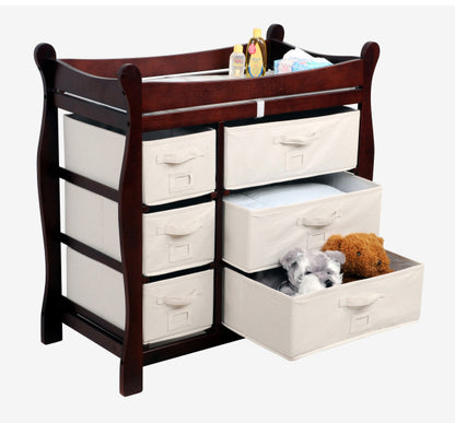 Sleigh Style Baby Changing Table with 6 Baskets - Cherry