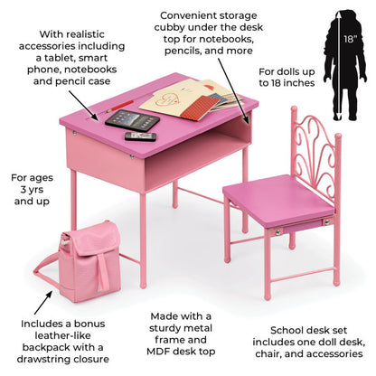 Back-to-School Doll Desk and Chair with Accessories