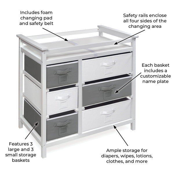 Modern Baby Changing Table with Six Baskets - White