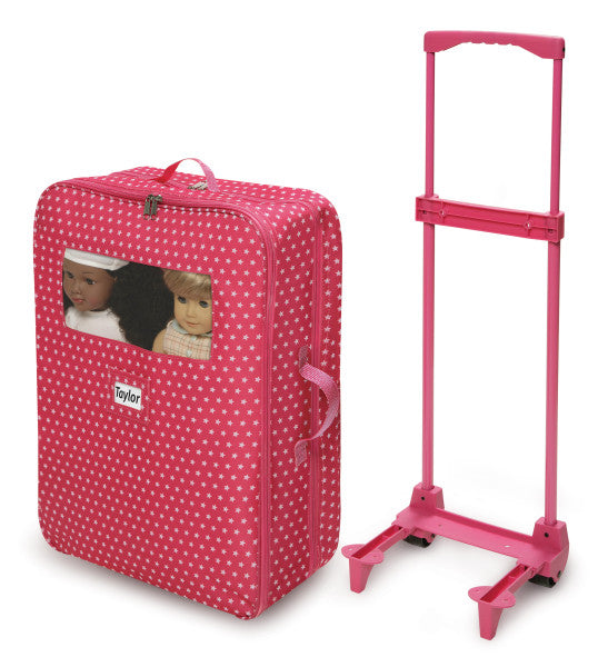 Double Trolley Doll Carrier with Two Sleeping Bags and Pillows - Pink/Star