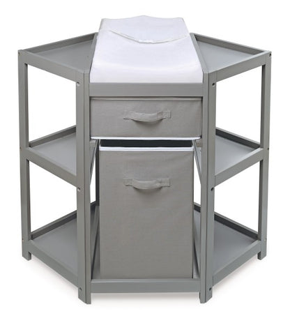 Diaper Corner Baby Changing Table with Hamper and Basket - Gray