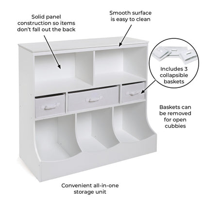 Combo Bin Storage Unit with Three Baskets - White