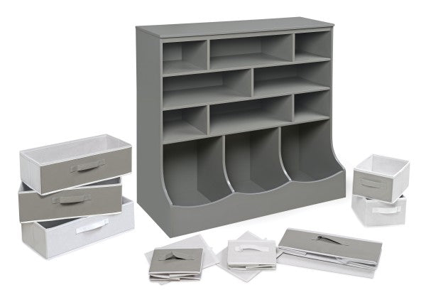 Storage Station with Eight Baskets and Three Bins - Gray