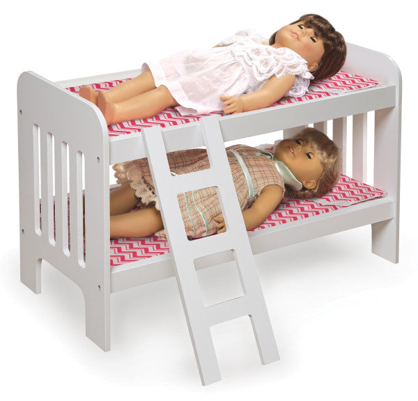 Doll Bunk Bed with Bedding and Ladder - White/Pink/Chevron