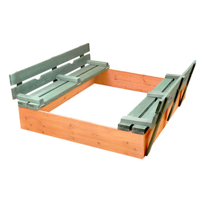 Covered Convertible Cedar Sandbox with Two Bench Seats - Natural/Green