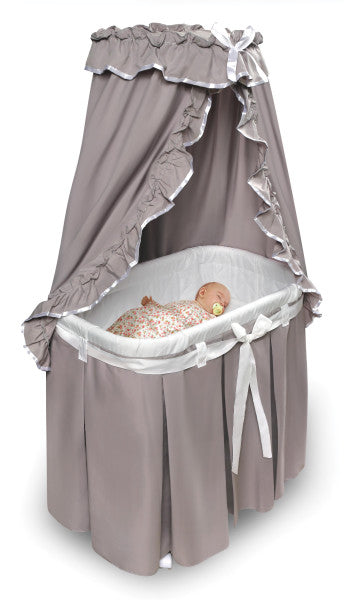 Majesty Baby Bassinet with Canopy - Gray and White Bedding