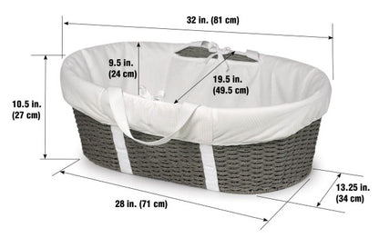 Wicker-Look Woven Baby Moses Changing Basket - Gray/White