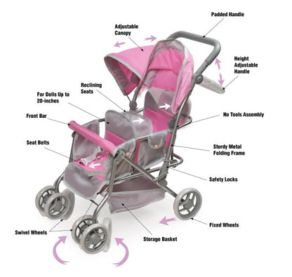 Cruise Folding Inline Double Doll Stroller - Gray/Pink