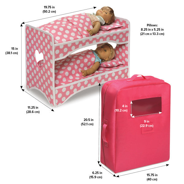 Double Doll Travel Case with Bunk Bed and Bedding - Pink