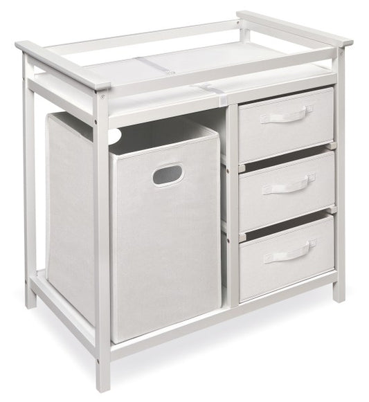 Modern Baby Changing Table with Hamper and 3 Baskets - White