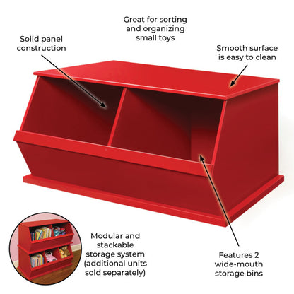 Two Bin Stackable Storage Cubby - Red