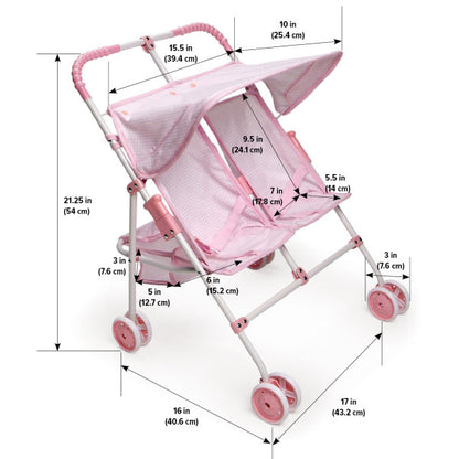 Folding Double Doll Umbrella Stroller - Pink/Gingham