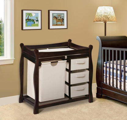 Sleigh Style Baby Changing Table with Hamper and 3 Baskets - Espresso