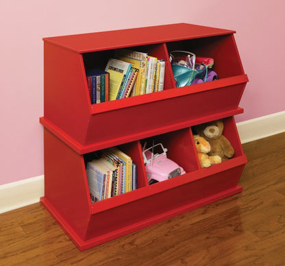 Three Bin Stackable Storage Cubby - Red