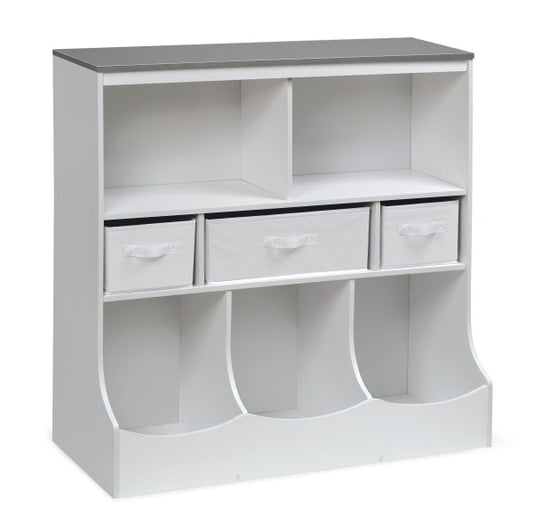 Combo Bin Storage Unit with Three Baskets - Solid White/Woodgrain Gray