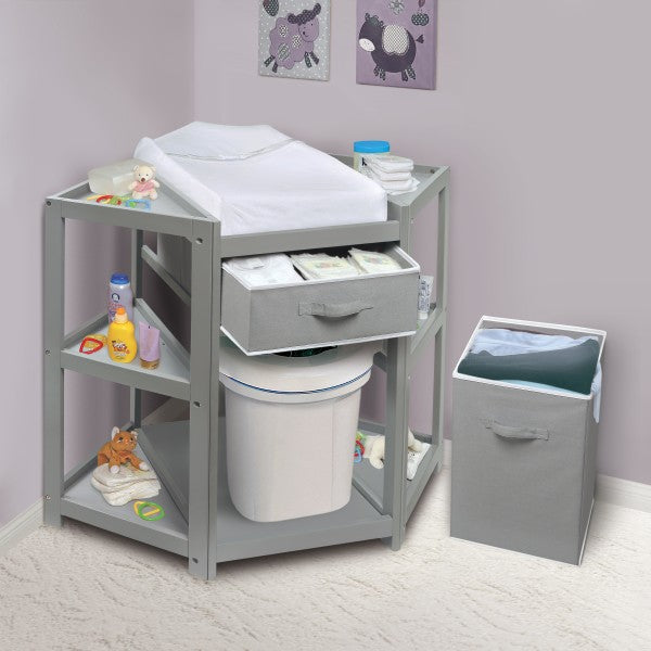 Diaper Corner Baby Changing Table with Hamper and Basket - Gray