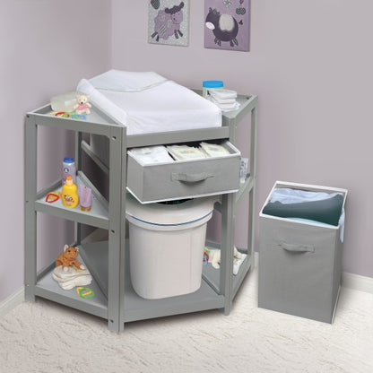 Diaper Corner Baby Changing Table with Hamper and Basket - Gray