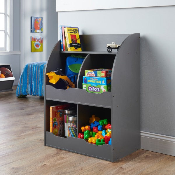 Four Bin Storage Cubby with Bookshelf - Charcoal