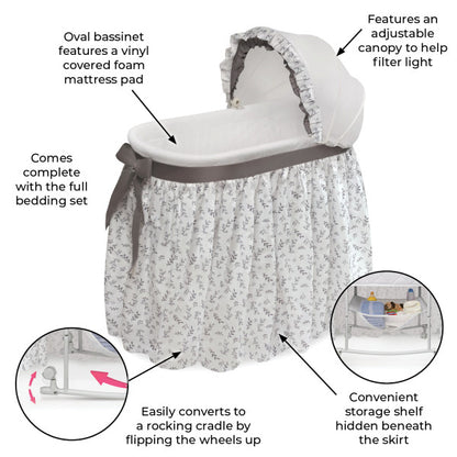 Wishes Oval Bassinet - Full Length Skirt - Gray/Leaf