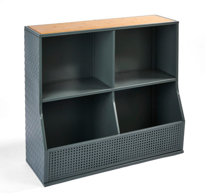 Metal and Bamboo Multi-Bin Storage Cubby - Charcoal/Natural