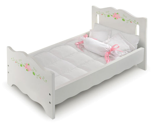 Doll Bed with Bedding and Free Personalization Kit - White Rose