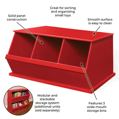 Three Bin Stackable Storage Cubby - Red