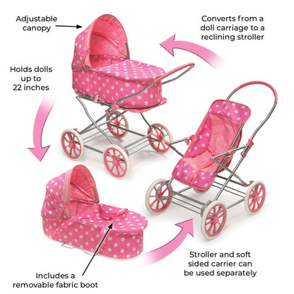 Just Like Mommy 3-in-1 Doll Pram/Carrier/Stroller - Pink/Polka Dots