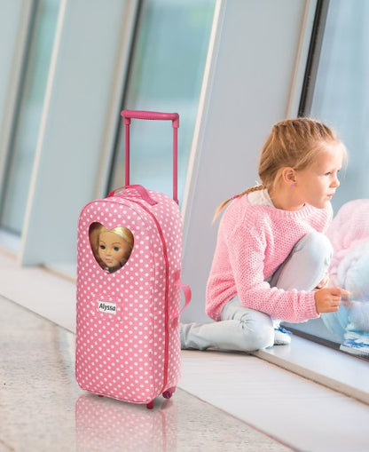 3-in-1 Trolley Doll Carrier with Rocking Bed and Bedding - Pink/Polka Dot