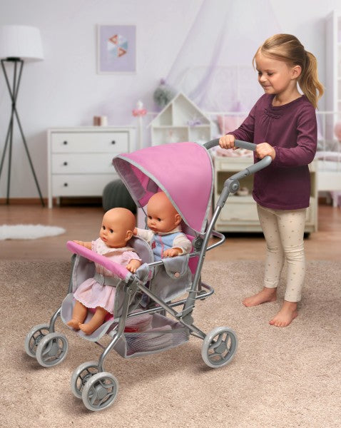 Cruise Folding Inline Double Doll Stroller - Gray/Pink