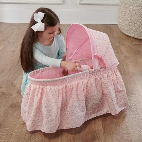 Folding Doll Cradle with Hood - Pink/Rosebud