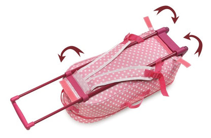 3-in-1 Trolley Doll Carrier with Rocking Bed and Bedding - Pink/Polka Dot