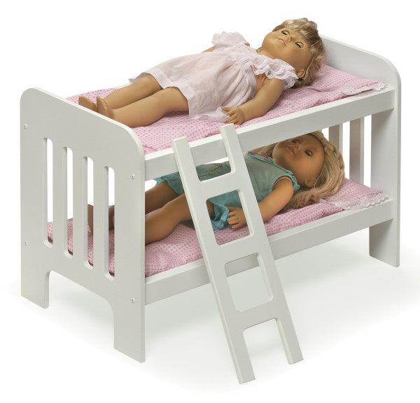 Doll Bunk Bed with Bedding, Ladder, and Free Personalization Kit - White/Pink/Gingham