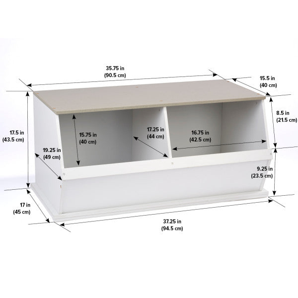 Two Bin Stackable Storage Cubby - White/Gray Woodgrain