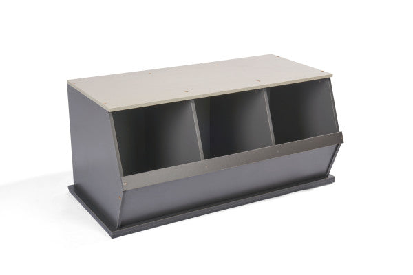 Three Bin Stackable Storage Cubby - Charcoal/Gray Woodgrain