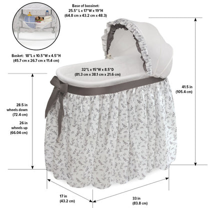 Wishes Oval Bassinet - Full Length Skirt - Gray/Leaf