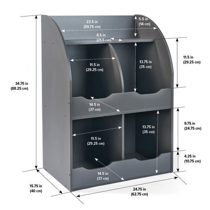 Four Bin Storage Cubby with Bookshelf - Charcoal