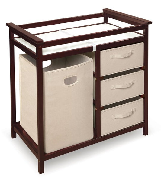 Modern Baby Changing Table with Hamper and 3 Baskets - Cherry