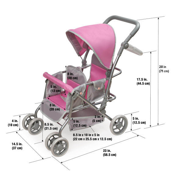 Cruise Folding Inline Double Doll Stroller - Gray/Pink