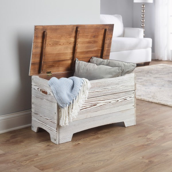 Solid Wood Rustic Toy Box - Distressed White