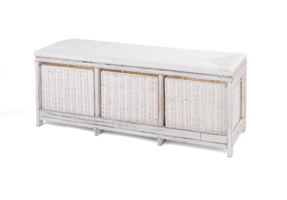 Kid's Storage Bench with Woven Top and Baskets - White