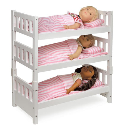 1-2-3 Convertible Doll Bunk Bed with Bedding and Free Personalization Kit - Pink/Stripe